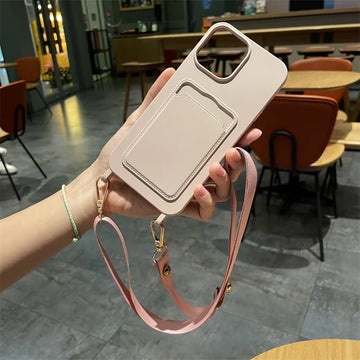 iphone Insert Card Bag Soft Phone Case Crossbody Lanyard Rope Cover