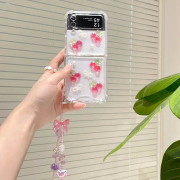 Samsung Galaxy Z Flip Cute 3D Cherry Wrist Strap Case