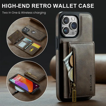 iPhone Luxury Wallet Leather Phone Case Car Mount Super Magnetic Wireless Charging