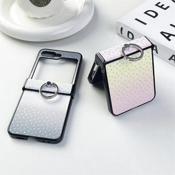 Samsung Z Flip Leather Case Ring Holder Gradient Laser Cover