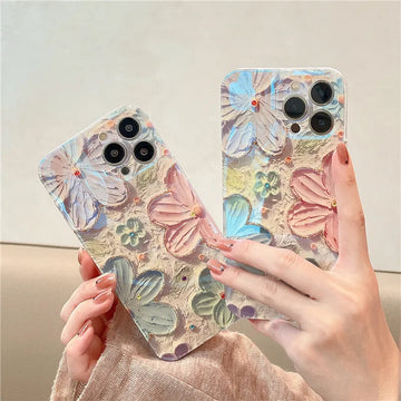 iPhone Flowers Glitter Laser Case