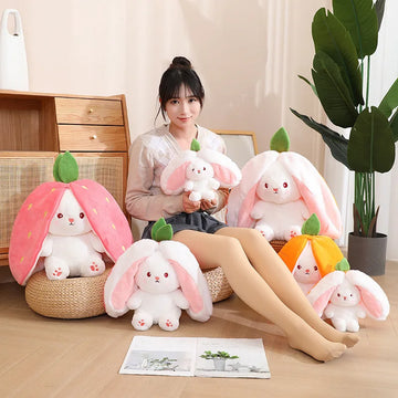Funny Joy Kawaii Fruit Bunny Plush Toy Cute Carrot Strawberry Turn Into Rabbit